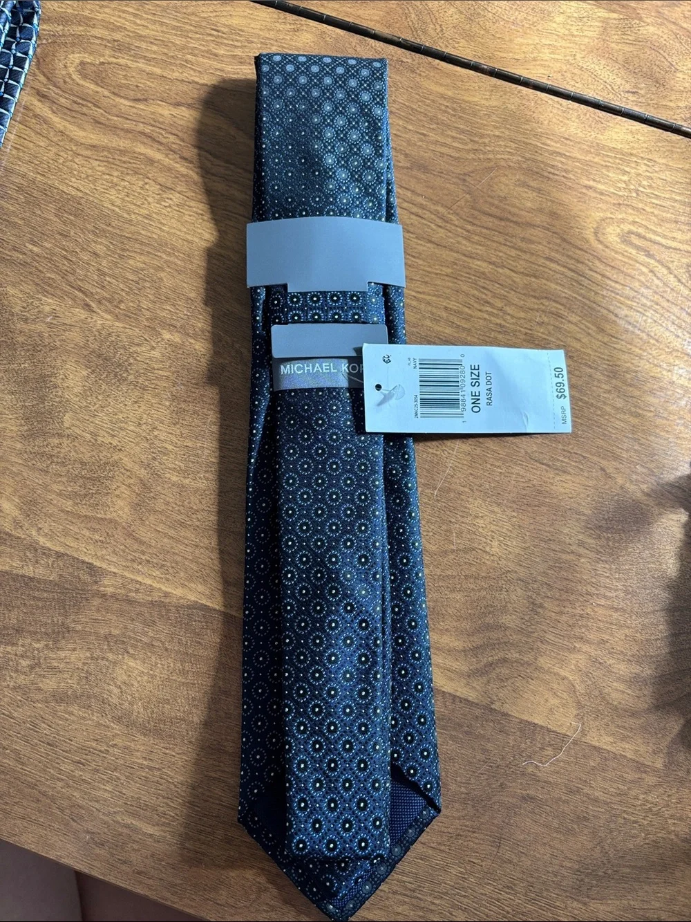 Michael Kors Navy Blue Tie with Micro Medallion Pattern New With Tags